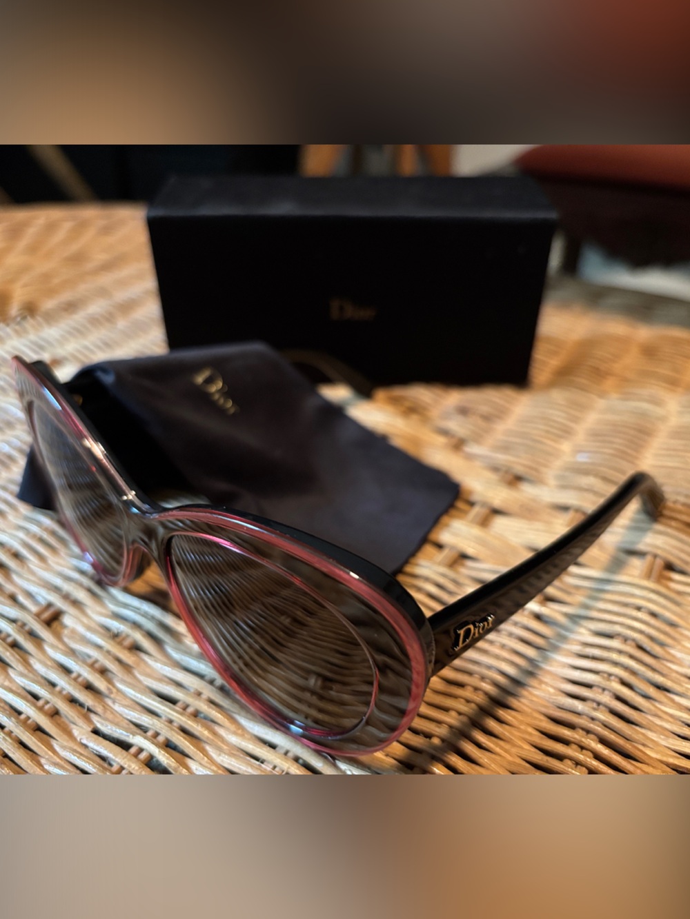 Dior Oversized Sunglasses in Black with Pink Trim - Picture 2 of 5